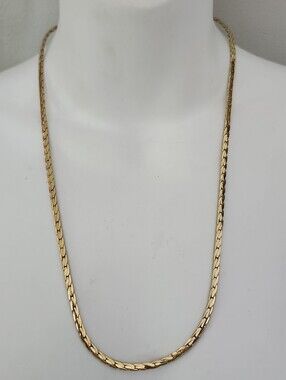 Vtg Korea Classic Gold Tone Herringbone Link Necklace - 24 Inches